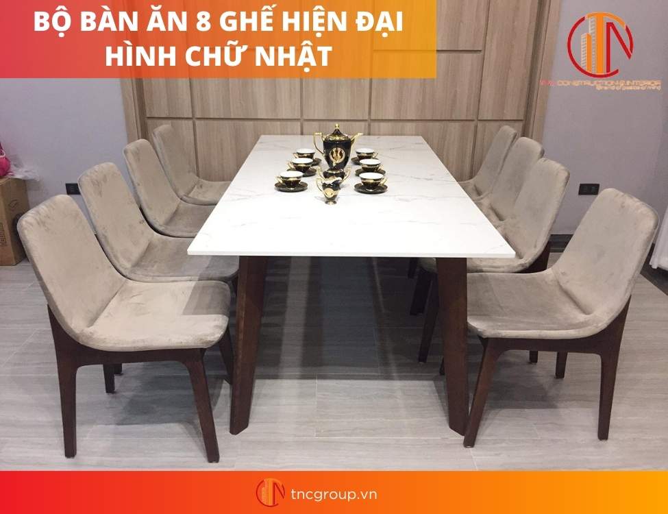 bàn ăn 8 ghế hiện đại