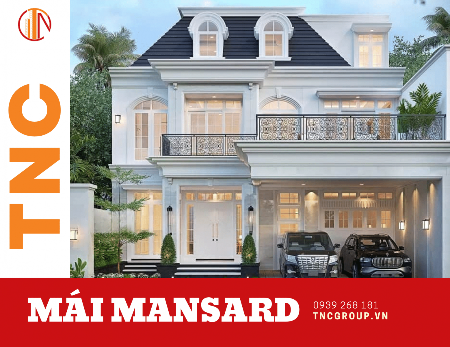 Biệt thự 2 tầng 1 tum tân cổ điển mái Mansard