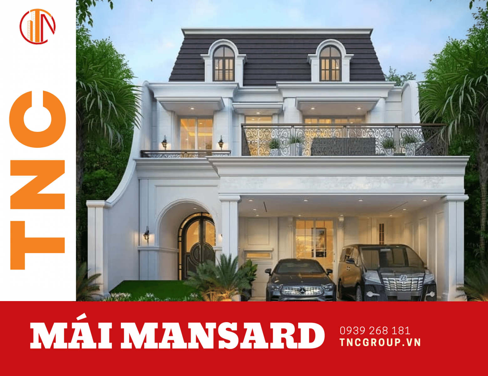 Biệt thự 2 tầng 1 tum tân cổ điển mái Mansard