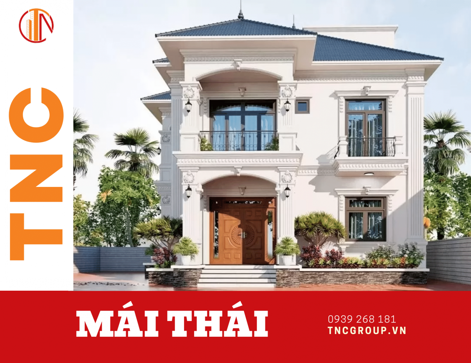 Mẫu nhà biệt thự 2 tầng 100m2 mái Thái