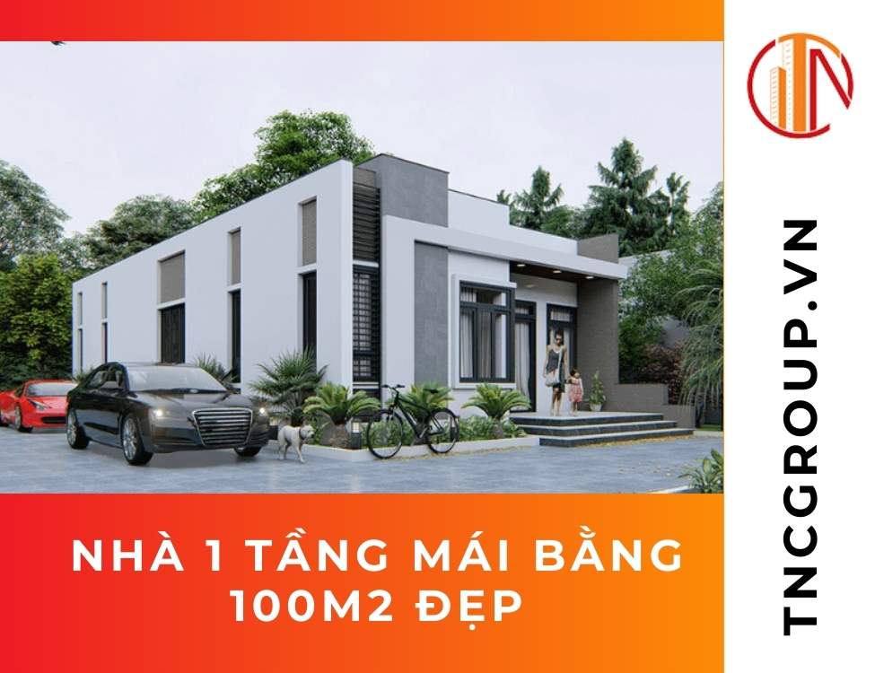 Nhà 1 tầng mái bằng 100m2 đẹp