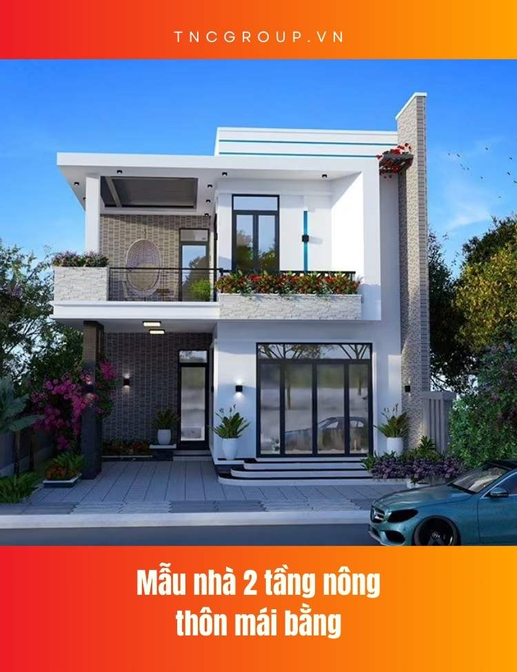 Mẫu nhà 2 tầng 500 triệu mái bằng