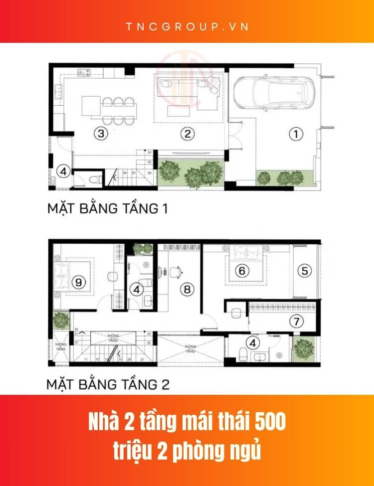 Nhà 2 tầng nông thôn 500 triệu 2 phòng ngủ