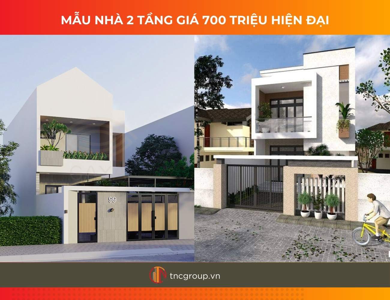 Mẫu nhà 2 tầng giá 700 triệu hiện đại