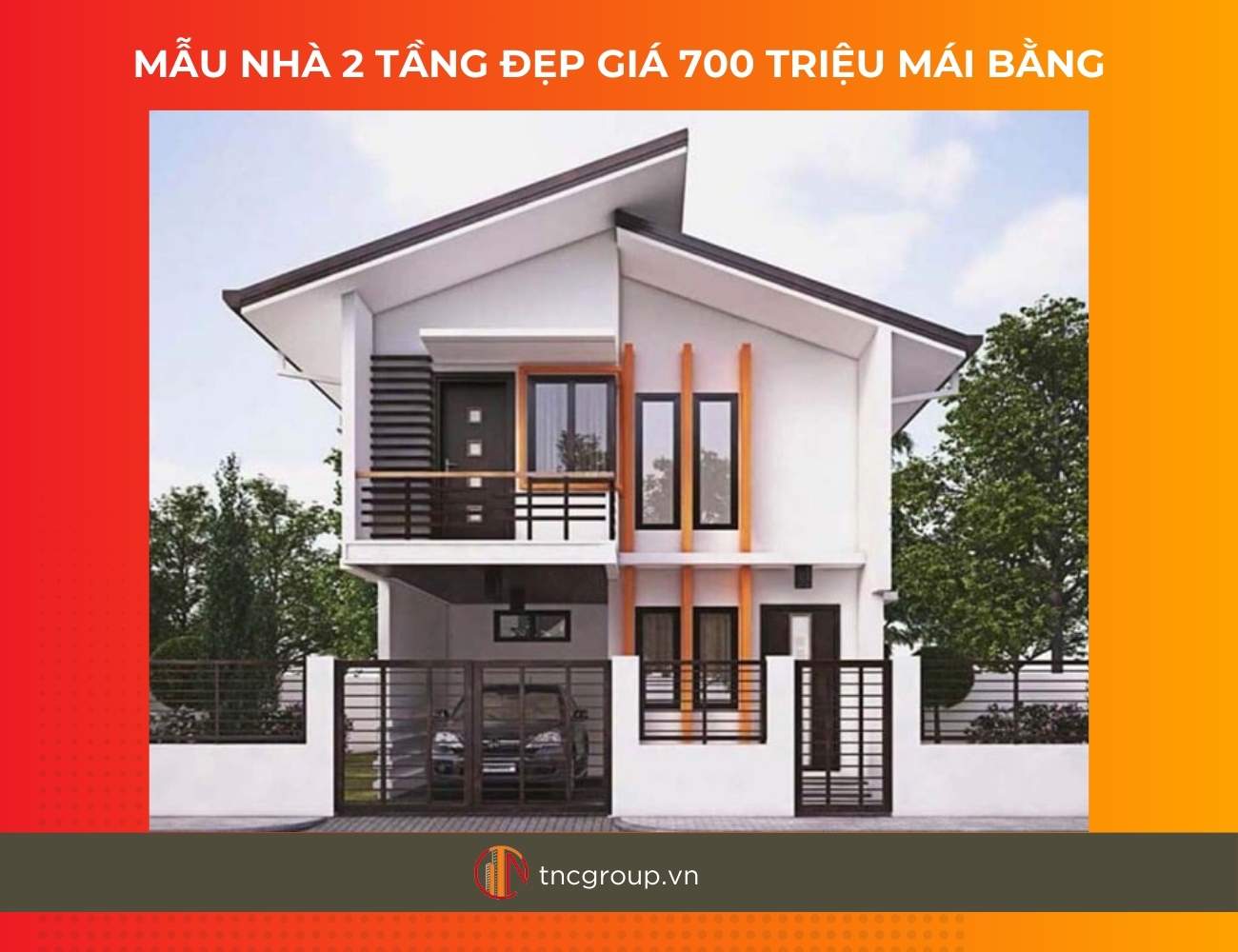 Mẫu nhà 2 tầng đẹp giá 700 triệu mái lệch