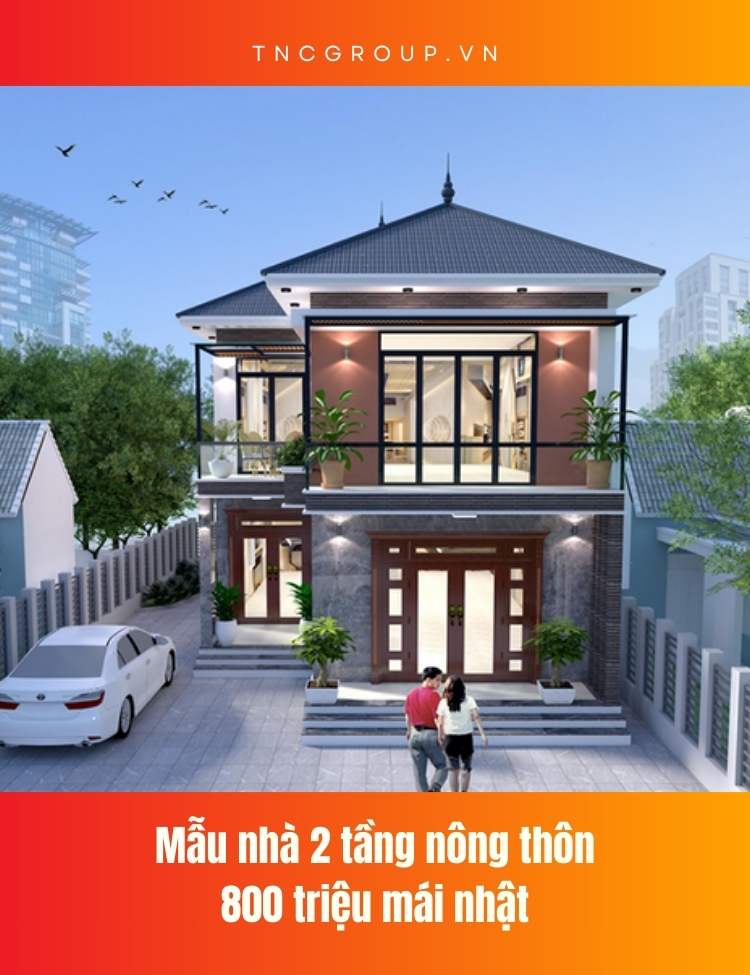 Mẫu nhà 2 tầng nông thôn 800 triệu mái nhật