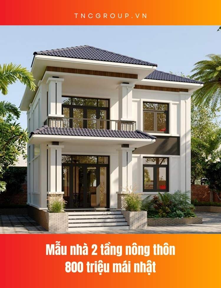 Mẫu nhà 2 tầng nông thôn 800 triệu mái nhật