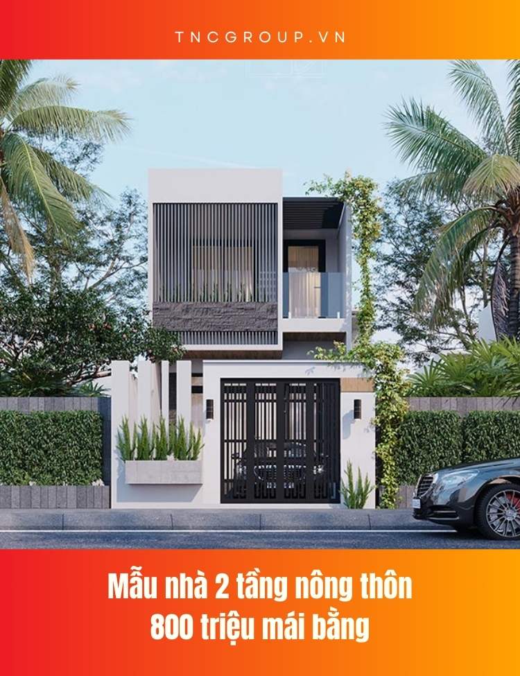 Mẫu nhà 2 tầng nông thôn 800 triệu mái bằng