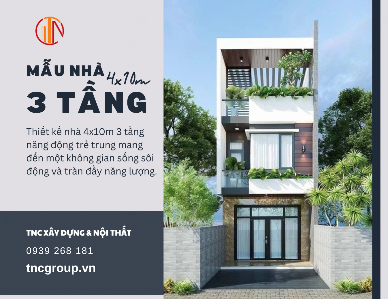 Thiết kế nhà 4x10m 3 tầng năng động