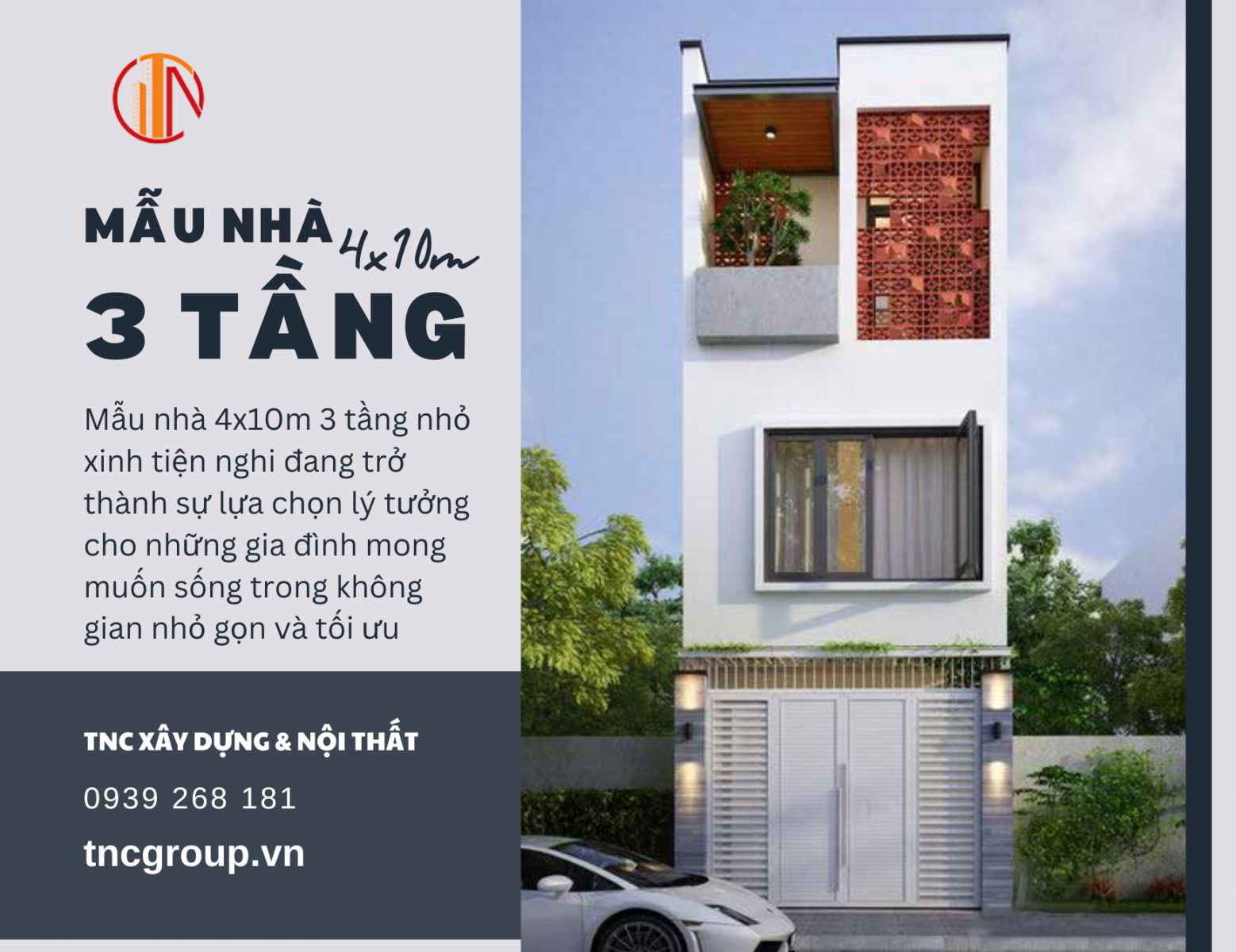 Mẫu nhà 4x10m 3 tầng nhỏ xinh