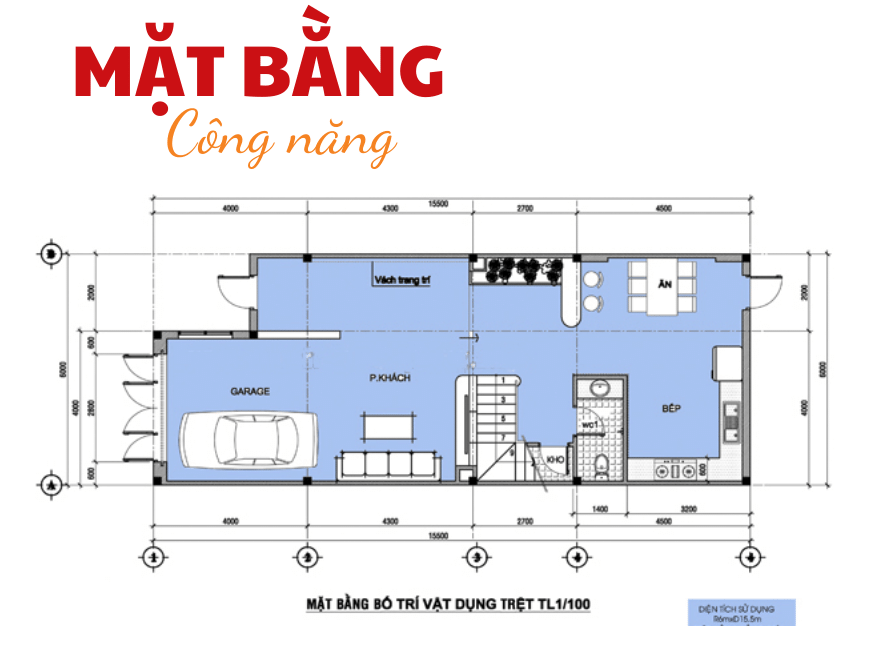 Bản vẽ nhà 3 tầng 6x15m với mặt bằng công năng chi tiết