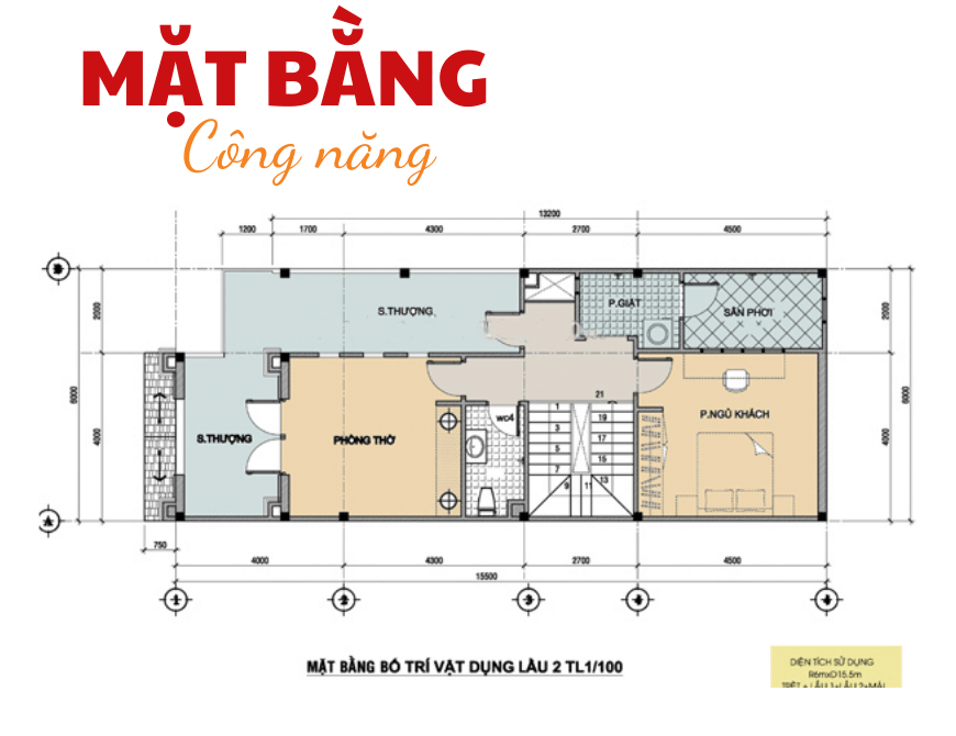 Bản vẽ nhà 3 tầng 6x15m với mặt bằng công năng chi tiết