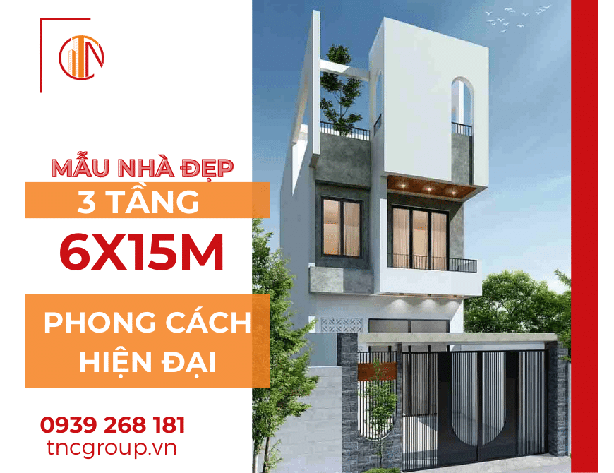 Nhà phố 3 tầng mặt tiền 6m hiện đại