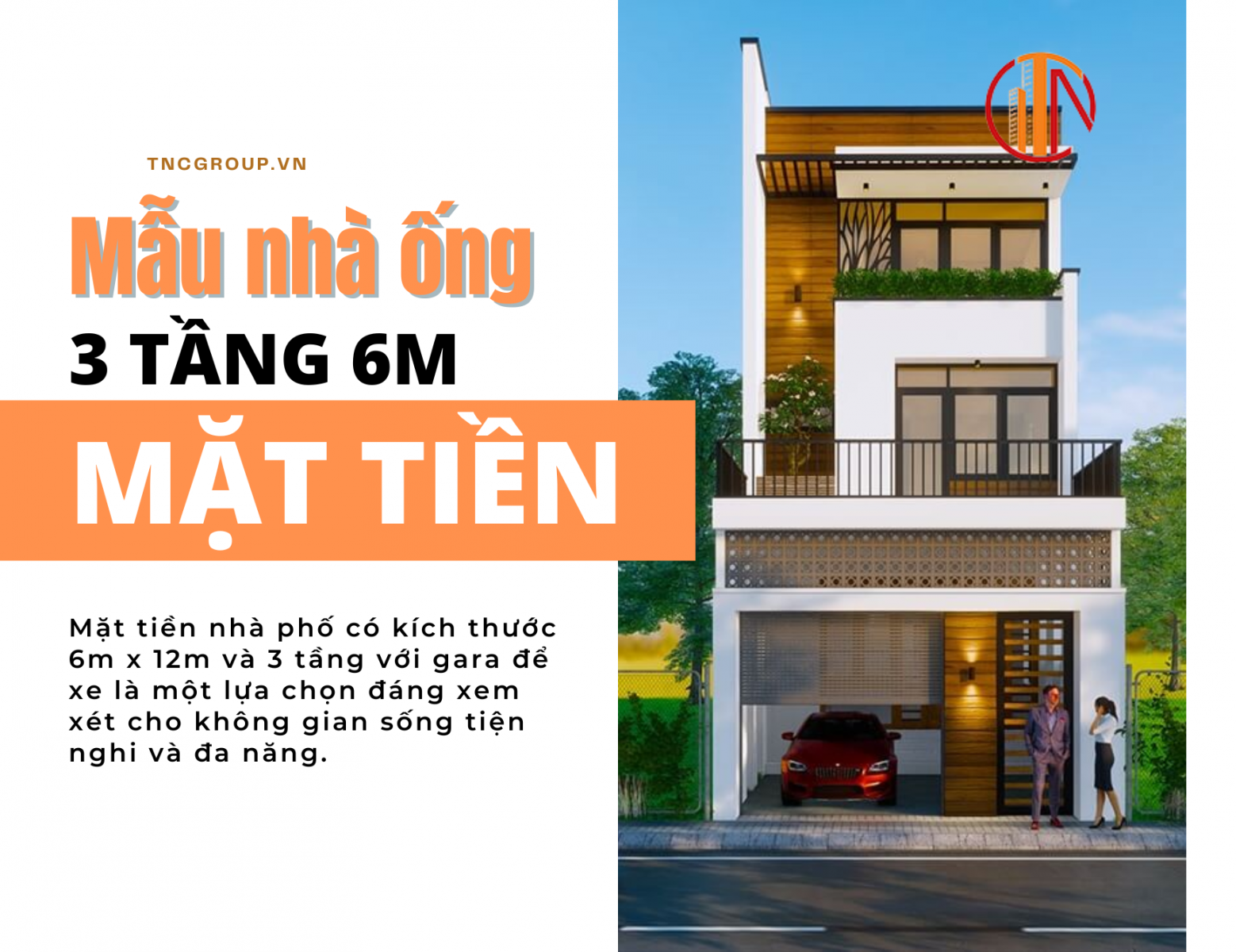 Mặt tiền nhà ống 6mx12m 3 tầng có gara để xe