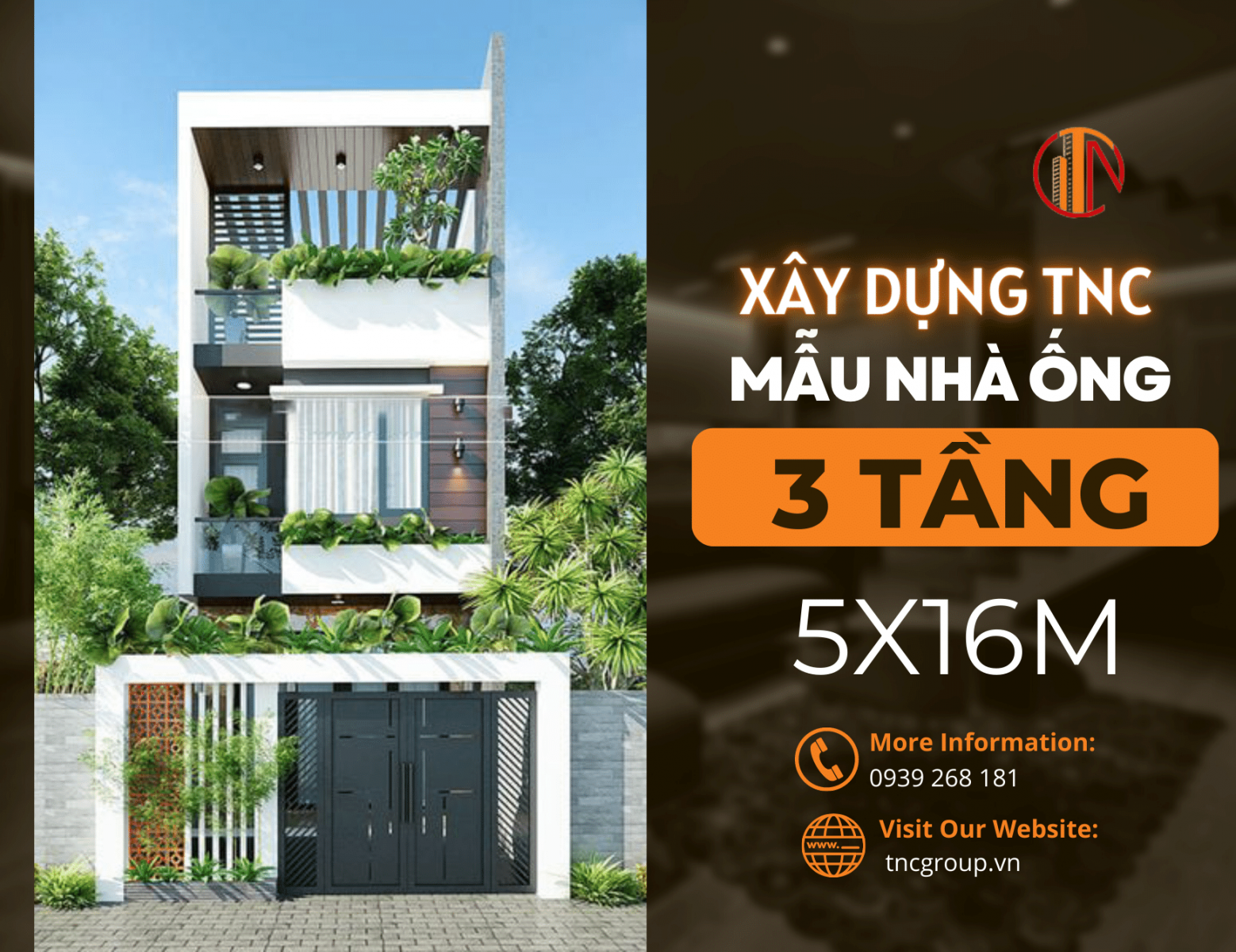 Mẫu thiết kế nhà 3 tầng 5x16m