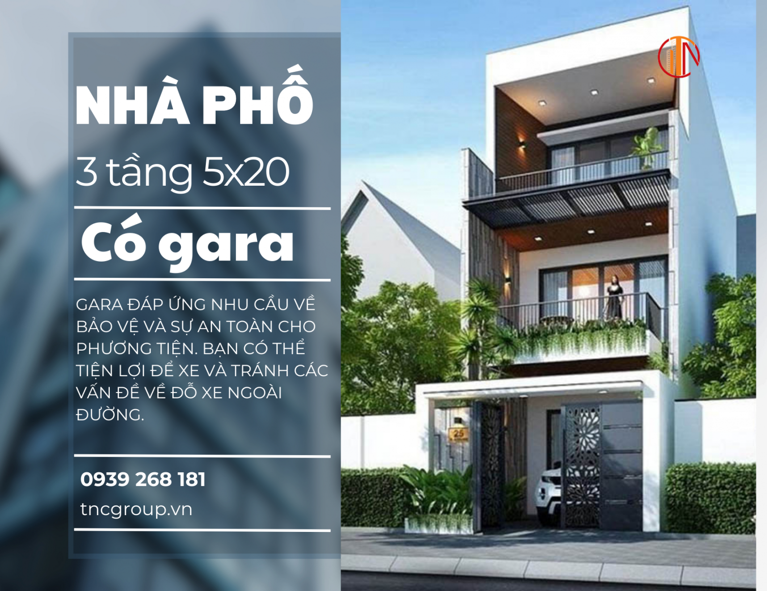 Thiết kế nhà 3 tầng 5x20m có gara