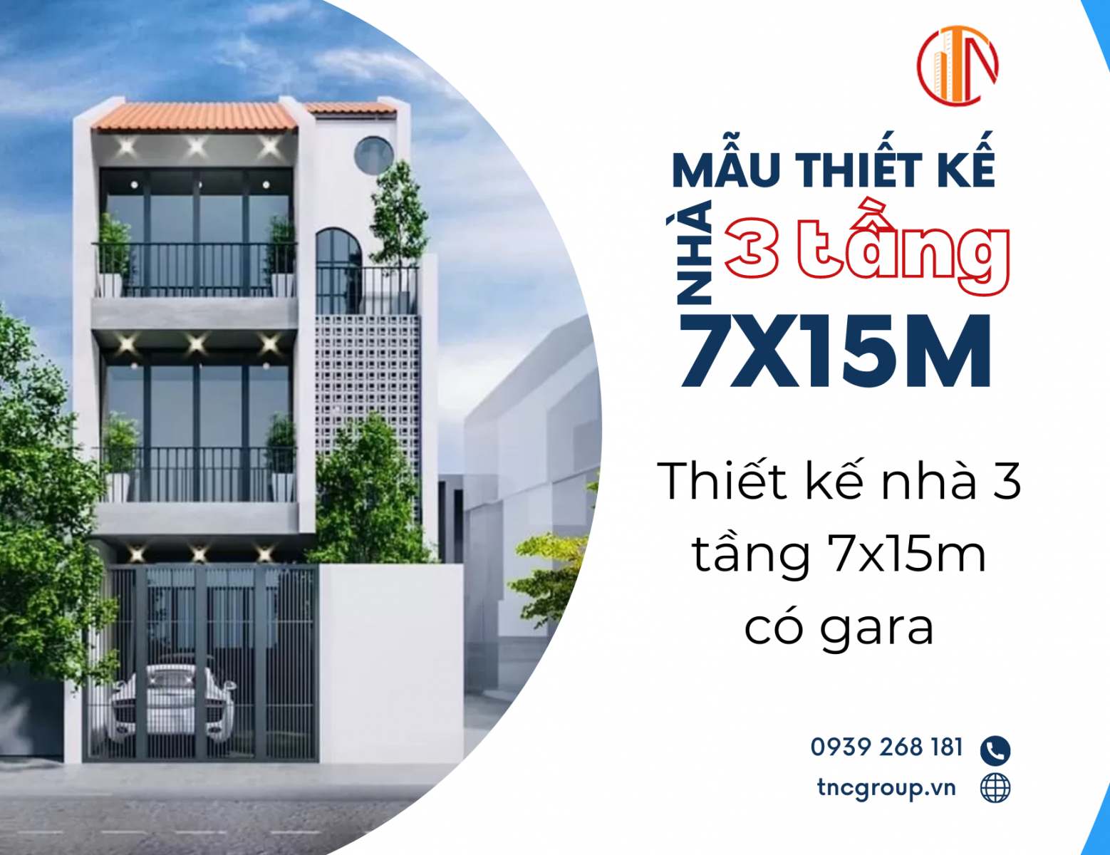 Thiết kế nhà 3 tầng 7x15m có gara 