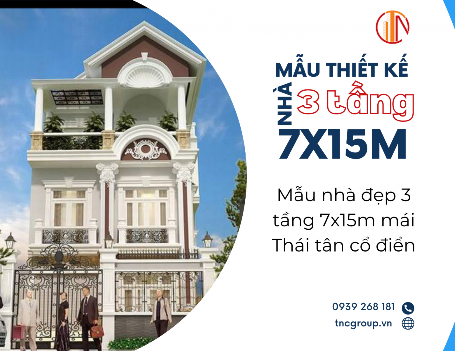 Mẫu nhà đẹp 3 tầng 7x15m mái Thái