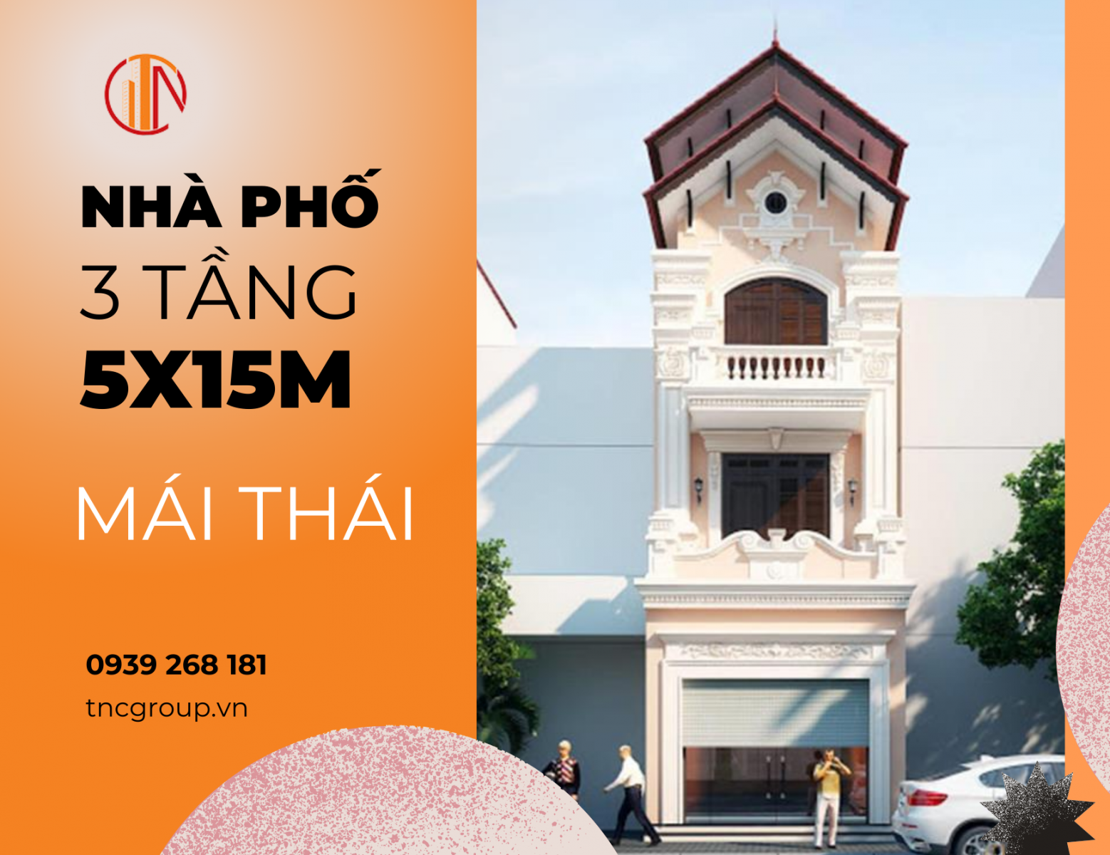 Thiết kế nhà 3 tầng 5x15m mái thái