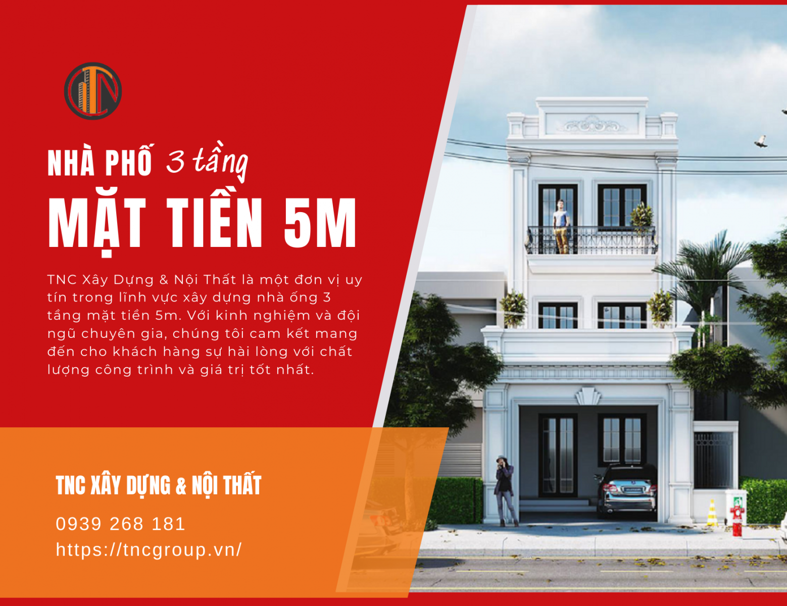 Mẫu nhà ống 3 tầng mặt tiền 5m tân cổ điển