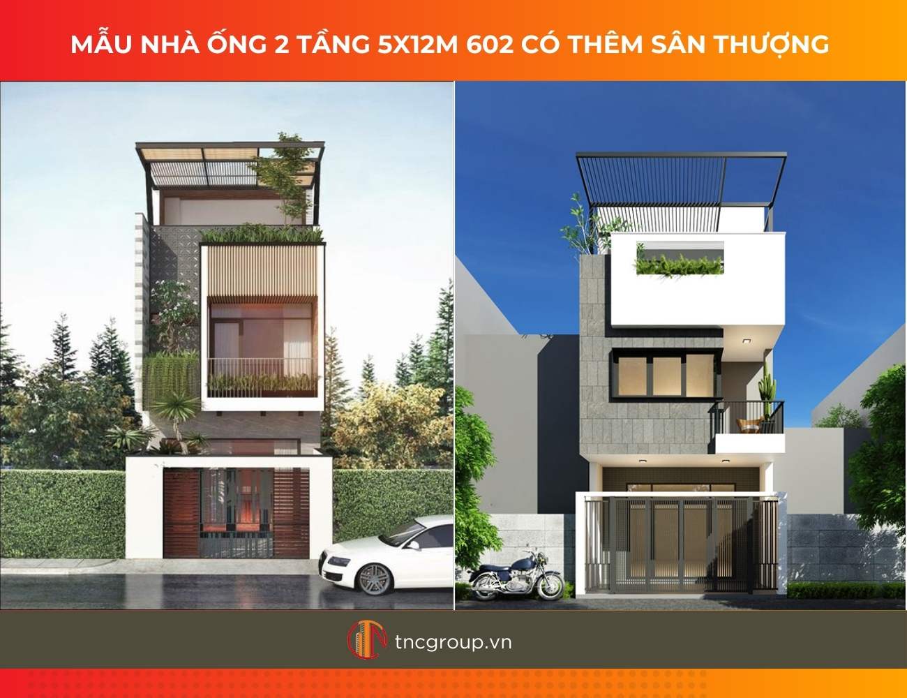 Mẫu nhà ống 2 tầng 5x12m 60m2 có thêm sân thượng tầng tum