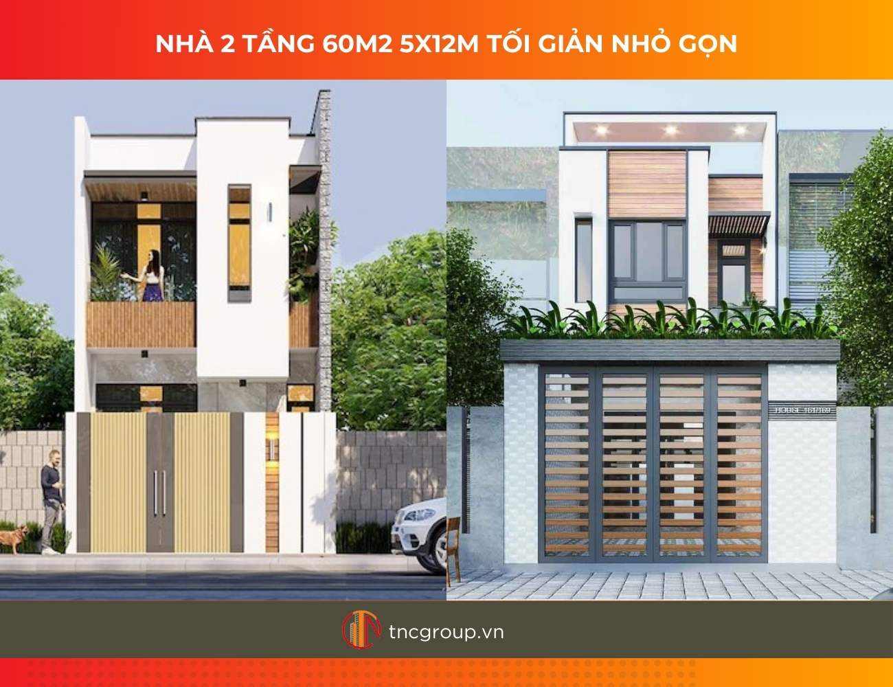 Thiết kế nhà 2 tầng 60m2 5x12m tối giản nhỏ gọn