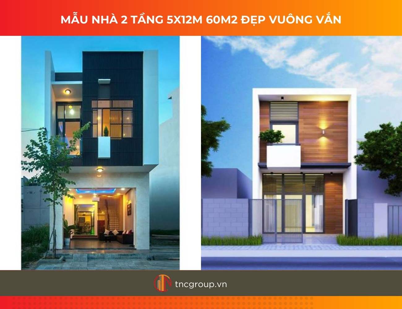 Mẫu nhà 2 tầng 5x12m 60m2 đẹp vuông vắn