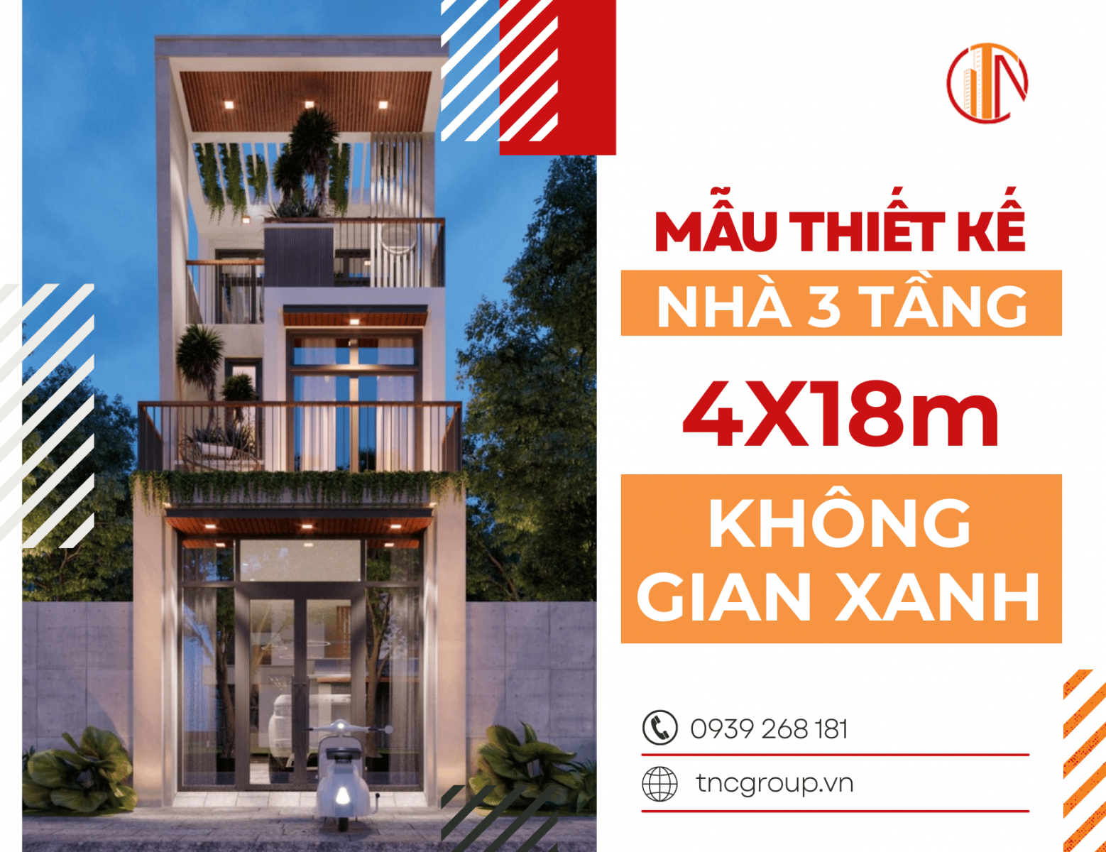 Mẫu nhà ống 4x18m 3 không gian xanh