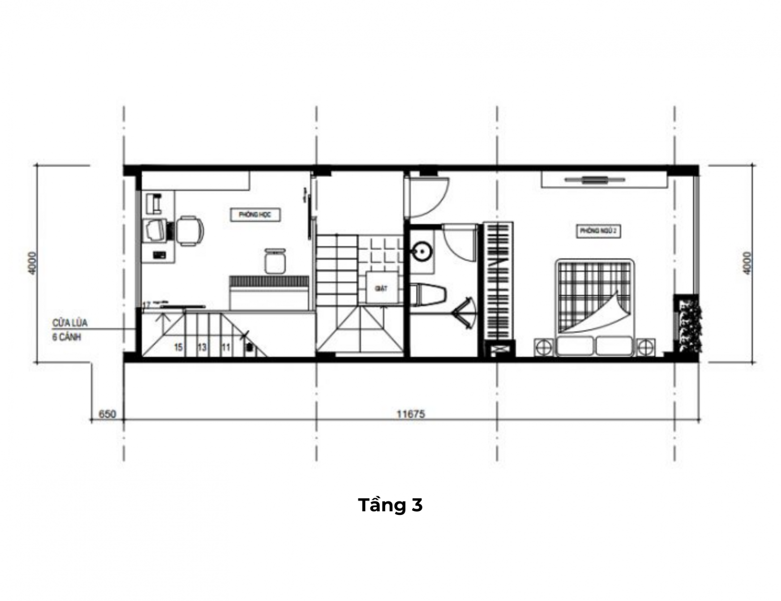 Thiết kế nhà 4×11 3 tầng có gara