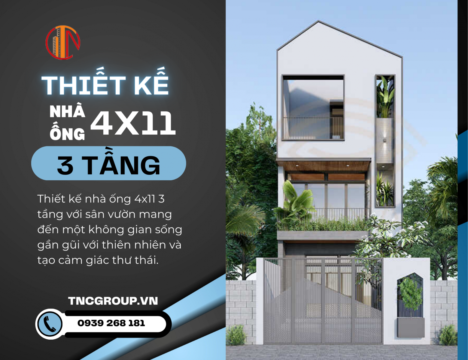 Thiết kế nhà phố 4×11m 3 tầng sân vườn