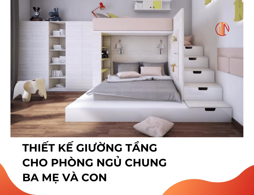 Thiết kế giường tầng cho phòng ngủ chung ba mẹ và con