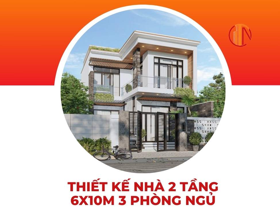 Thiết kế nhà 2 tầng 6x10m 3 phòng ngủ