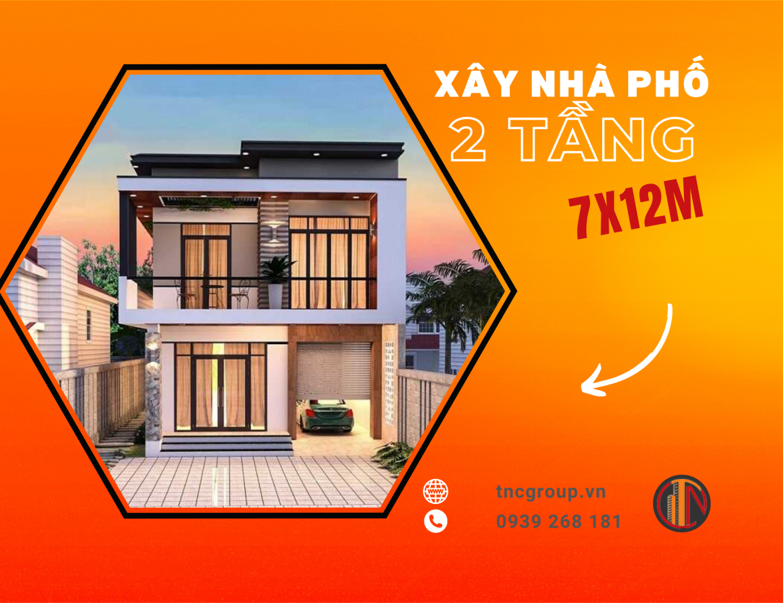 Xây nhà phố 2 tầng 7x12m