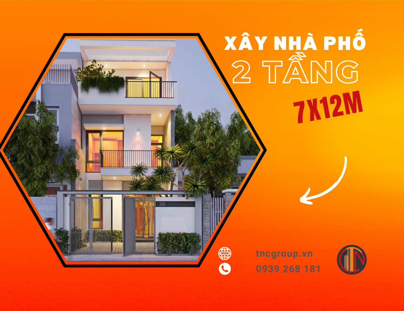 Xây nhà phố 2 tầng 7x12m