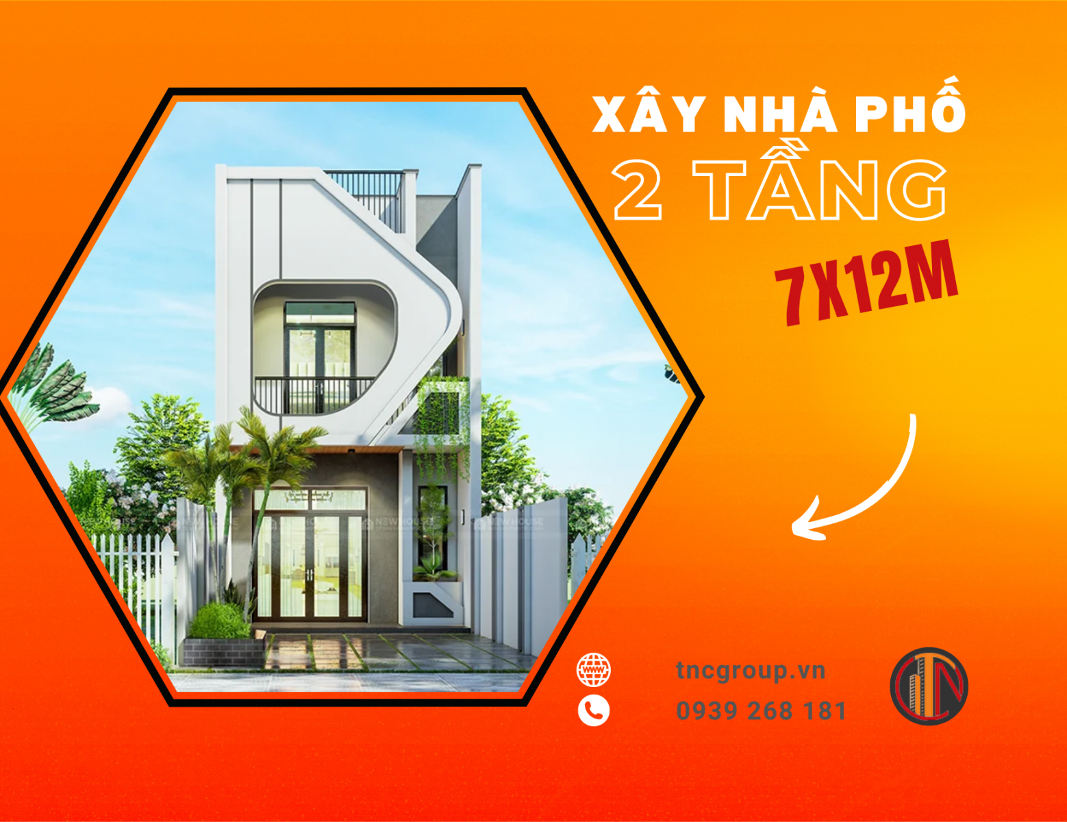 Xây nhà phố 2 tầng 7x12m