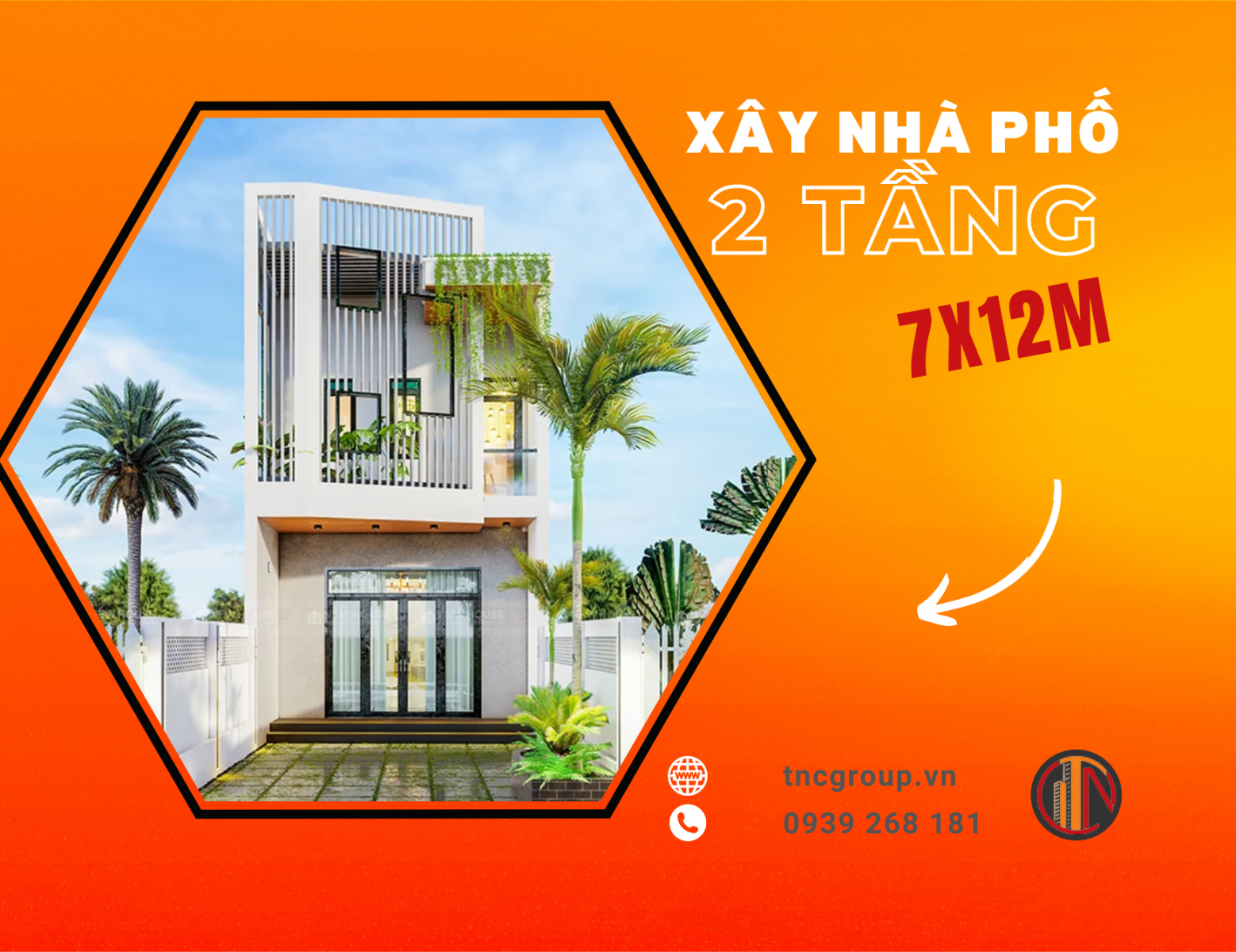 Xây nhà phố 2 tầng 7x12m