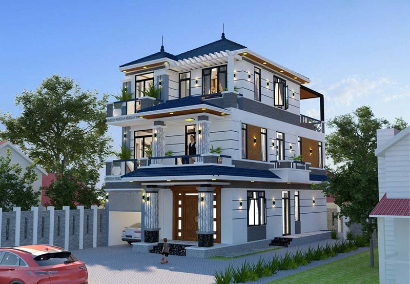 Mẫu nhà đẹp 3 tầng 7x15m mái Nhật hiện đại